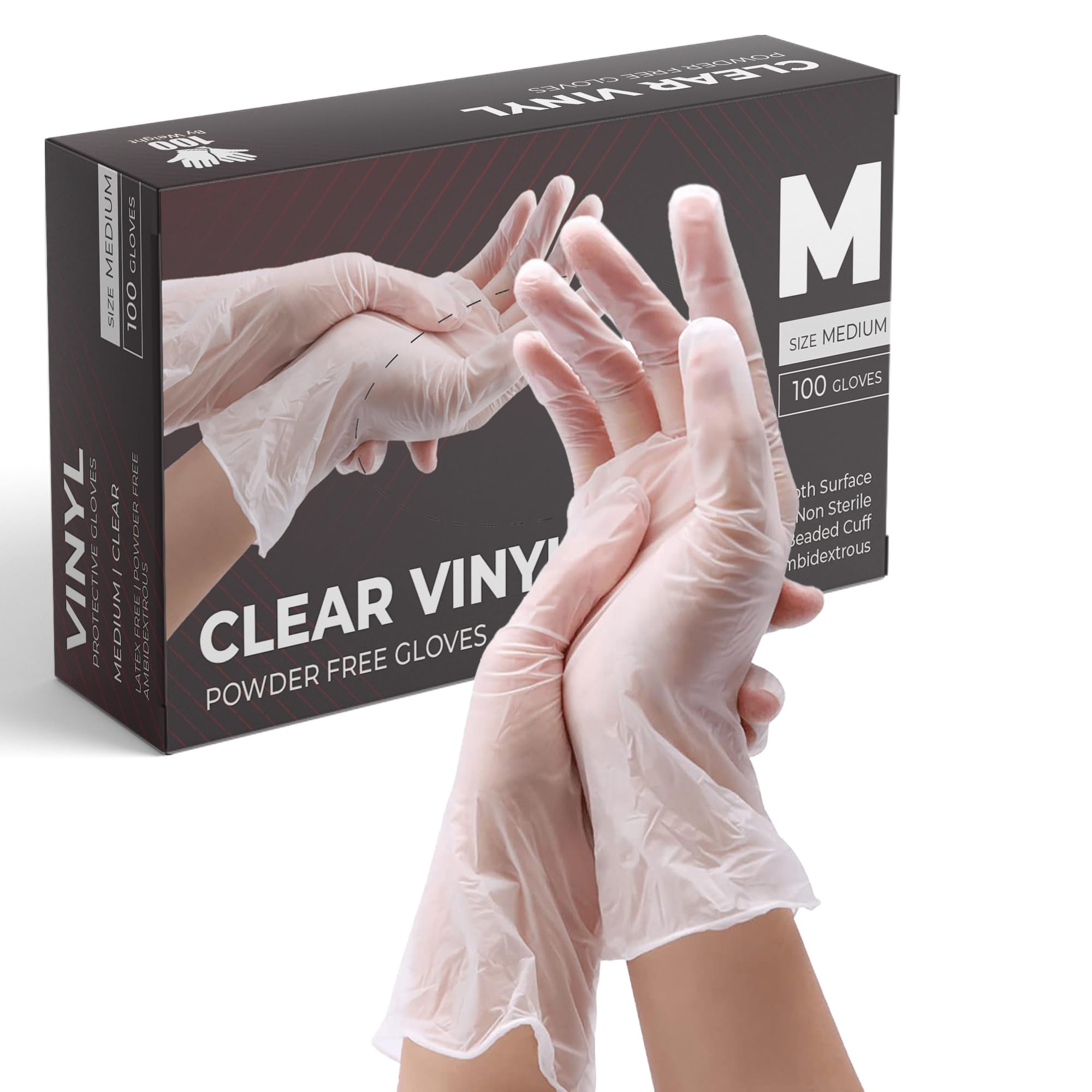 eatasty Vinyl Multi-Purpose Clear Gloves, Powder Free, Disposable, 100 Pack