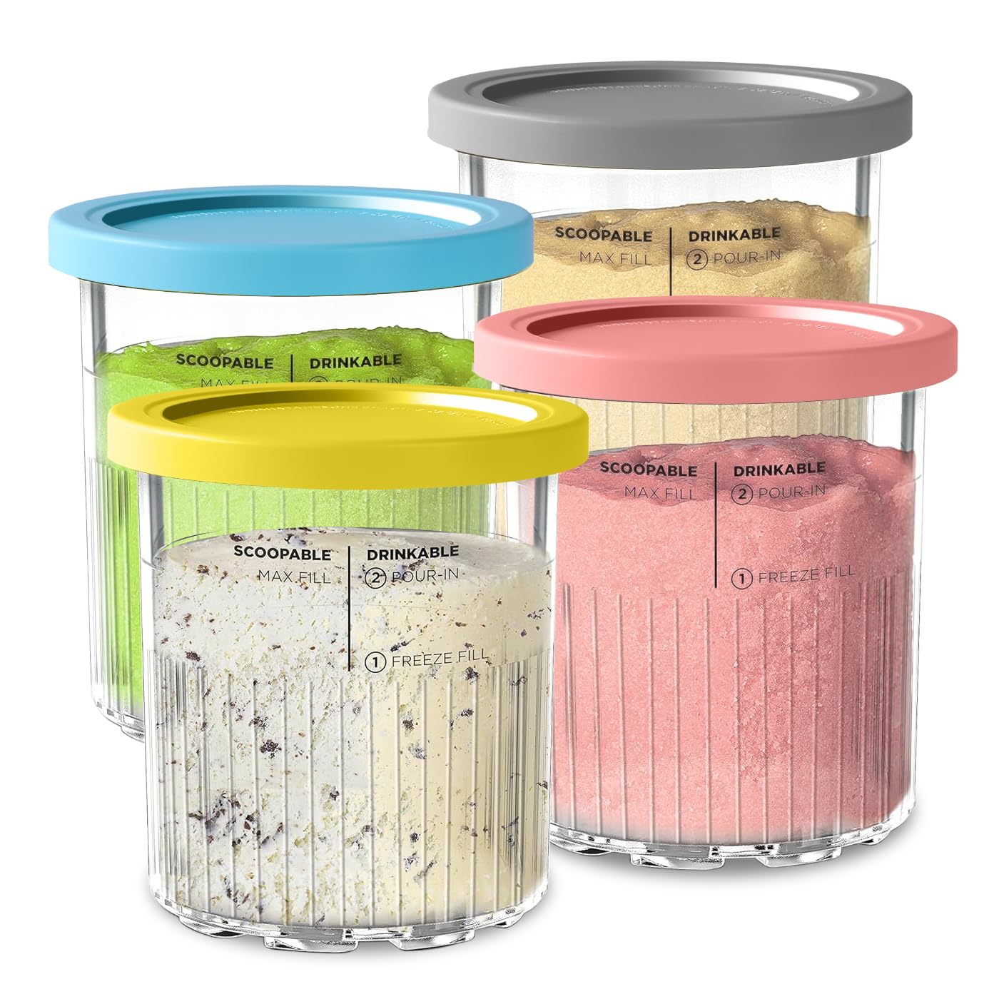 vione Ninja Creami Deluxe Quart & Lids Replacement - 4 Packs, 24 oz. Compatible with NC501, NC500 Series - BPA Free, Dishwasher Safe, Assorted Colors