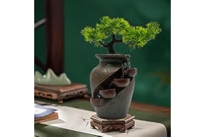 KUNGHEI 8.7inch Vase Type Artificial Bonsai Tree Fake Plant Mini Tabletop Waterfall Fountain with Water Flow, Indoor Desktop Decoration for Office Restaurant Coffee Home Decor or Festival Birthday Surprise