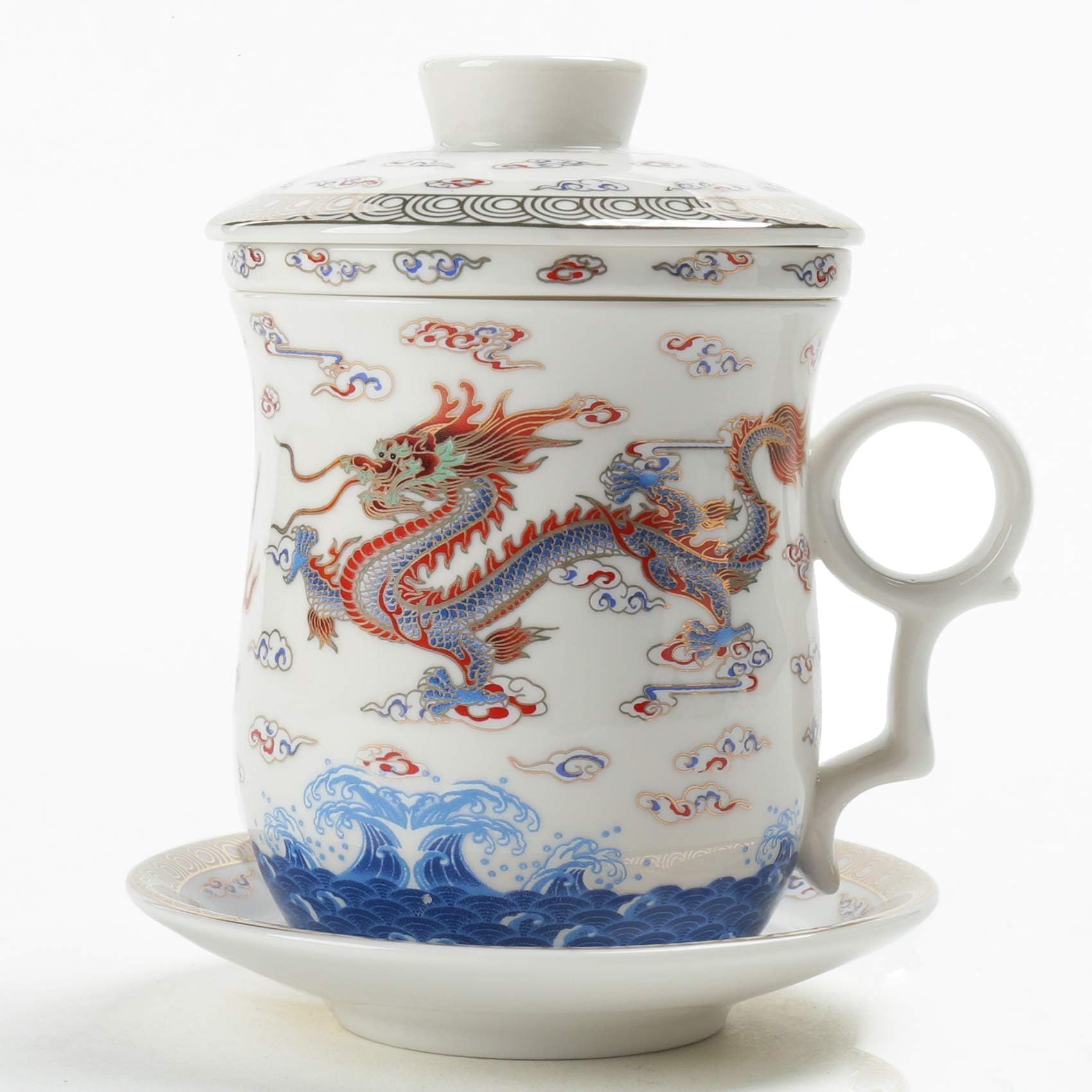 TEANAGOO M06-3 Ceramic Tea-Mug with Infuser and Lid, 10.5 OZ, Yellow Dragon