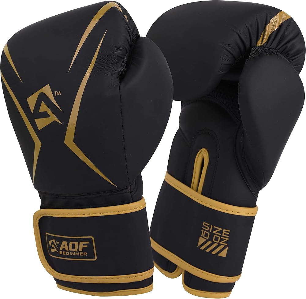 AQF Boxing Gloves Kids Adults 8oz Gold Beginner Series Training Muay Thai