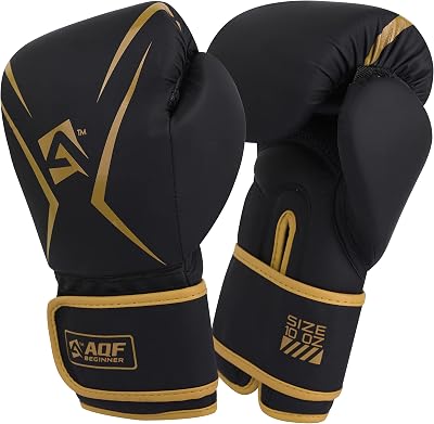 AQF Boxing Gloves Kids Adults 8oz Gold Beginner Series Training Muay Thai
