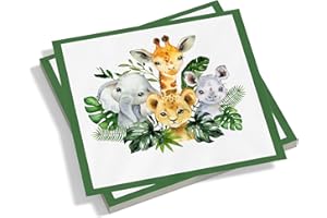 Yuzioey 50 Pcs Safari Napkins, Jungle Animals Disposable Paper Napkins, Theme Party Napkins, Baby Shower Decorations 6.5" x 6.5"