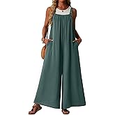 Lepunuo Womens Casual Jumpsuits Summer Boho Wide Leg Rompers Sleeveless Overalls Pleated Jumpers with Pockets