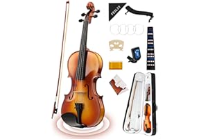 Fesley Violin Fiddle Full Set: 4/4 Polished Violin Kit for Beginners, Acoustic Violin with Hard Case, Solidwood Hand Made Vio