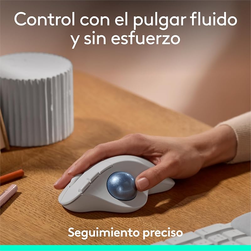 Mouse trackball sem fio Logitech ERGO M575S, mouse sem fio ergonômico com Bluetooth e chave USB criptografada, controle de polegar confortável, rastreamento suave e preciso, para PC/Mac - Branco