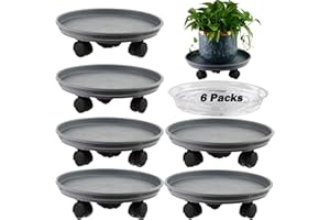 KVYUSFLOURISH 6 Packs 15” Extra-large Plant Caddy Plant Saucers on Wheels Rolling Plant Stands Heavy-duty Plant Dolly Plastic Planter Roller Base Pot Movers Outdoor Plant Tray Coaster, Clear Plant Saucers x 6