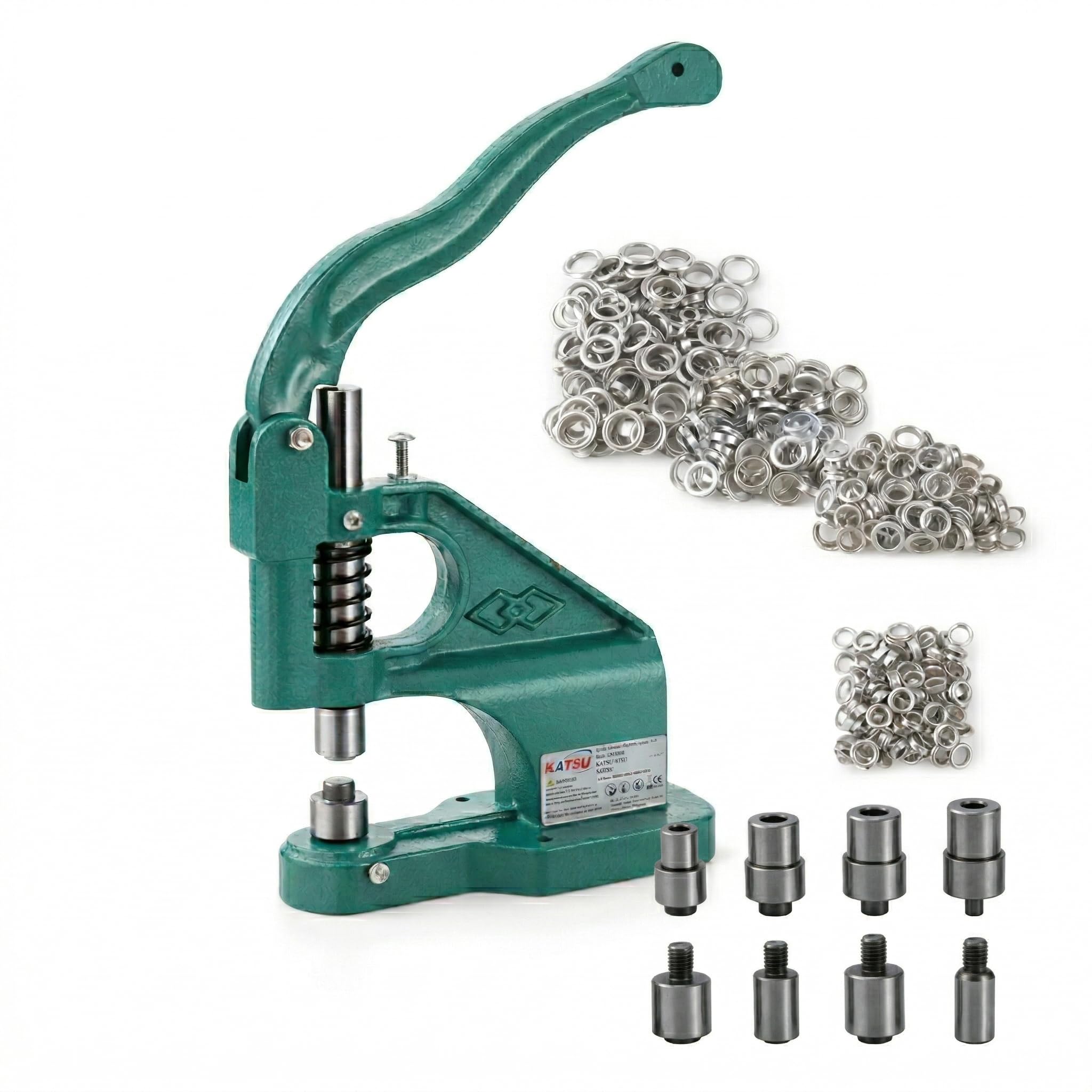 KATSU Tools Hand Press Grommet Machine Kit – Heavy Duty Eyelet Punch Tool with 4 Dies 6/10/12/14mm & 400 Eyelets, Table Mount for Leather, Fabric & Canvas, Model 953103