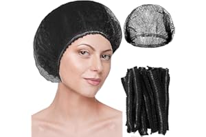 KEEBZXY 50 Pcs Disposable Bouffant Caps, 21 Inches Hair Net for Women and Men, Non-Woven Hair Nets for Food Service Workers, Sleep, Labs, Hospital, Salon, Kitchen (Black)