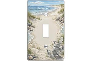 Beach Single Light Switch Cover Plate, Coastal Relaxed Chair Sand Summer Blue Plastic Standard Size Switch Plate Decorative f