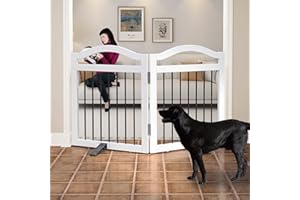 ZJSF Freestanding Foldable Pet Gate Indoor, Dog Gate for Doorways, Dog Fence for The House, Sturdy Wood Puppy Gate for Stairs, White Dog Gates with Support Feet for Hallways, 24 "Height-2 Panels