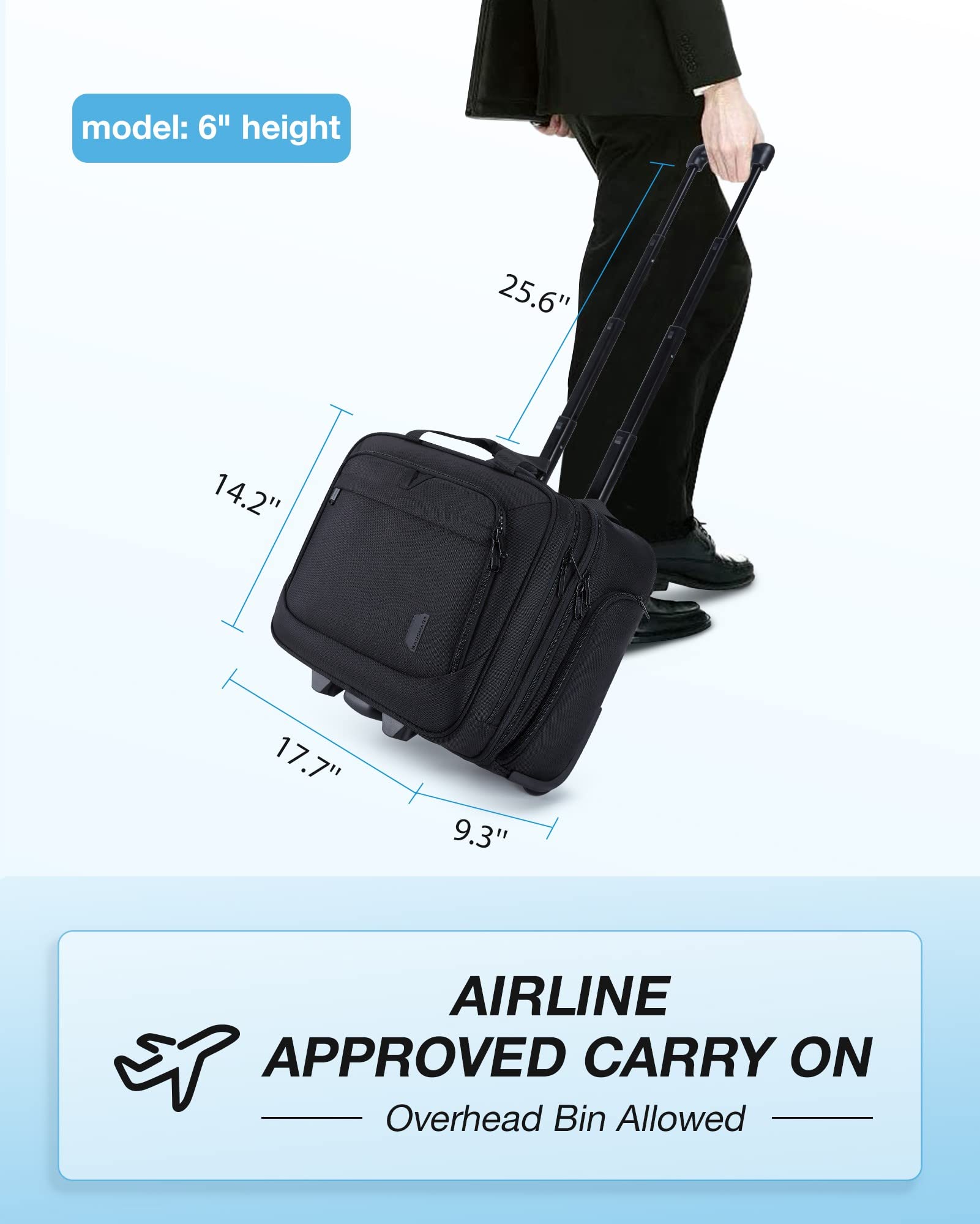 17.3 Inch Rolling Laptop Bag Women Men,Rolling Briefcase for Women with Wheels,Rolling Computer Bags Laptop Case for Work Travel Business,Black