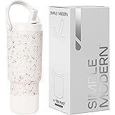 Simple Modern Trek Pivot | 24oz Kids Flip Straw Tumbler with Handle and Silicone Boot | Insulated Water Bottle Stainless Steel Cup | School Travel Jug | Cream Terrazzo