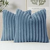 MIULEE Faux Fur Decorative Throw Pillow Covers 18x18 Inch Set of 2, Coastal Modern Art Spring Home Decor Soft Plush Couch Pillows Cozy Fluffy Cushion Covers for Sofa Bed Grey Blue