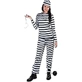 Womens Vintage Prisoner Halloween Costume | Adult Striped Black and White Prison Outfit for Themed Events