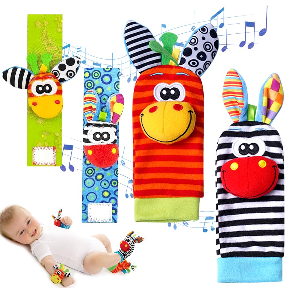 Giraffe Rattle Socks Set, Cute Giraffe Socks, Baby Animal Rattles Toys, Foot Finder Baby Toy, Soft Sensory Toys Socks, Newborn Toys for Girls and Baby Baby Shower or Birthday Gifts