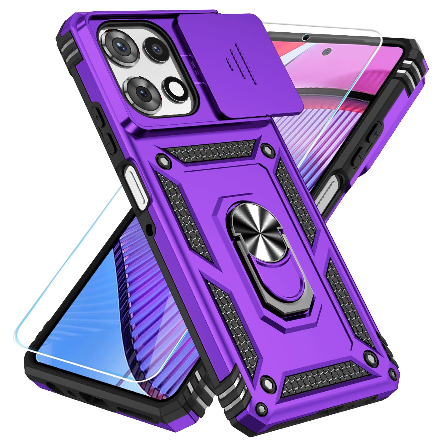 SunStory Compatible with Motorola Moto G Power 5G 2025/Moto G Power 5G 2026/Moto G Play 2025 Case with HD Screen Protector & Slide Camera Cover & Kickstand,[Military-Grade] Phone Case, Purple