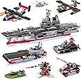 1161 Pieces Aircraft Carrier Building Blocks Set, 13 in 1 Military Battleship Model Building Toy Kit with Armored Tank, Fighter, Patrol Boat & Cannon Roleplay STEM Construction Toys Gift for Kids 6+