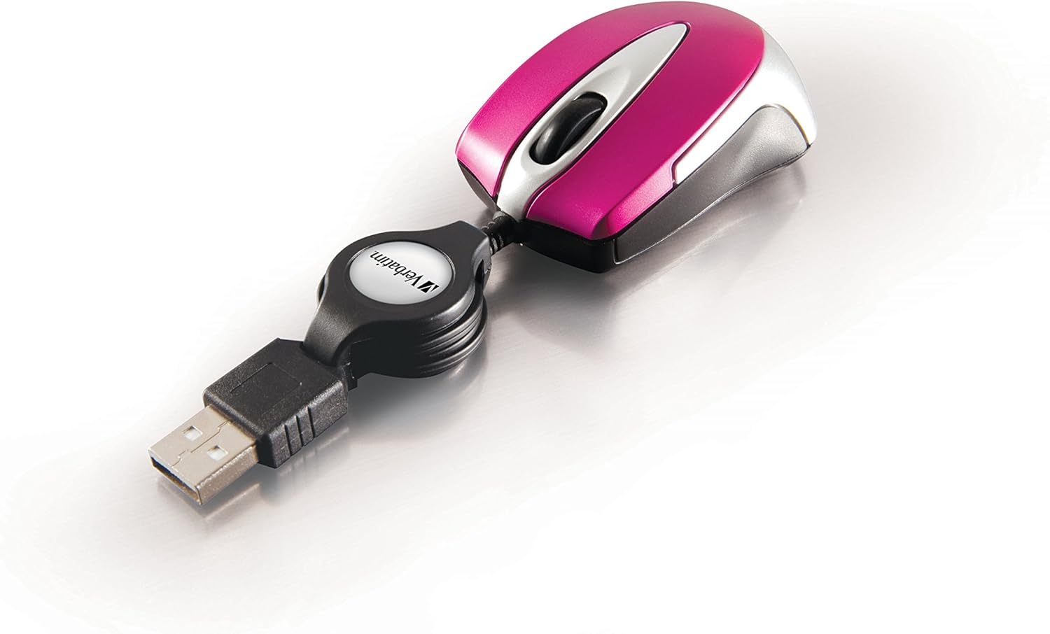Verbatim Go Mini - USB Optical Travel Mouse with Retractable Cable, hot pink, 99999 - Image 3