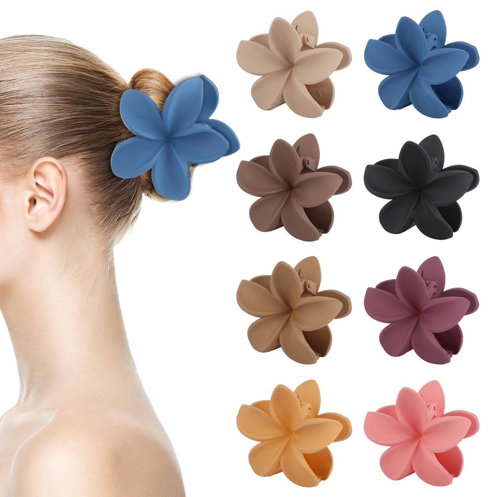 Pack of 8 Flower Hair Clips, Matte Hair Clip, Flower Hair Clip, Large Thick Hair, Flower Hair Clip, Non-Slip for Women and Girls (8 Colours)
