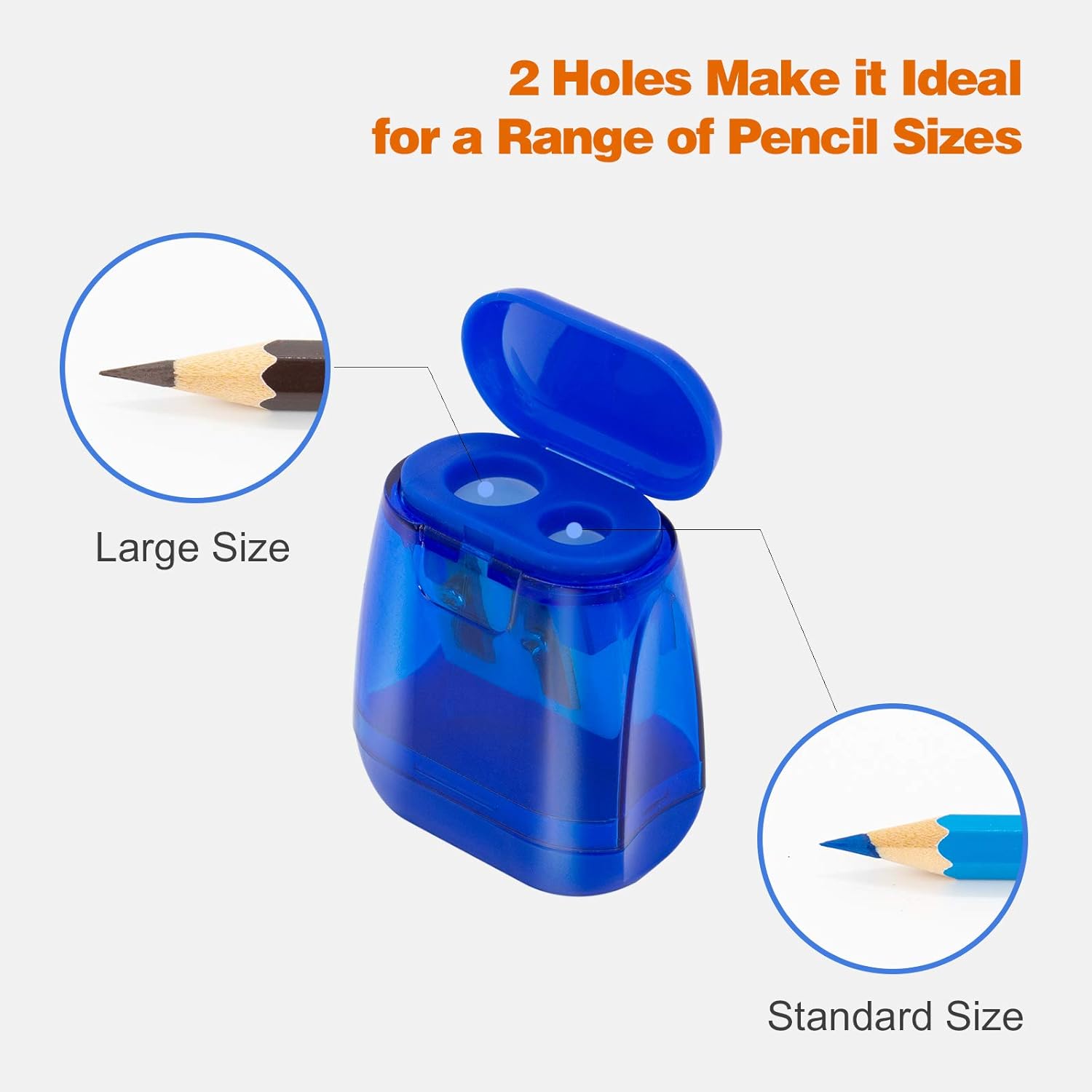 KIDMEN Manual Pencil Sharpeners, 2 Holes Compact Sharpener with Lid for Kids, School and Office-12 Pack : Office Products