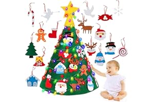 DOEFO 3D Felt Christmas Tree, 3D Felt Christmas Tree for Kids Toddler, 2.29ft Felt Christmas Tree Set with 16 Detachable Ornaments and 3 Meters LED String Light