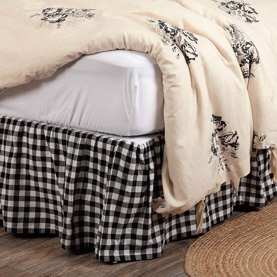 Vintage Check Black Queen Bed Skirt, 16" Drop, Modern