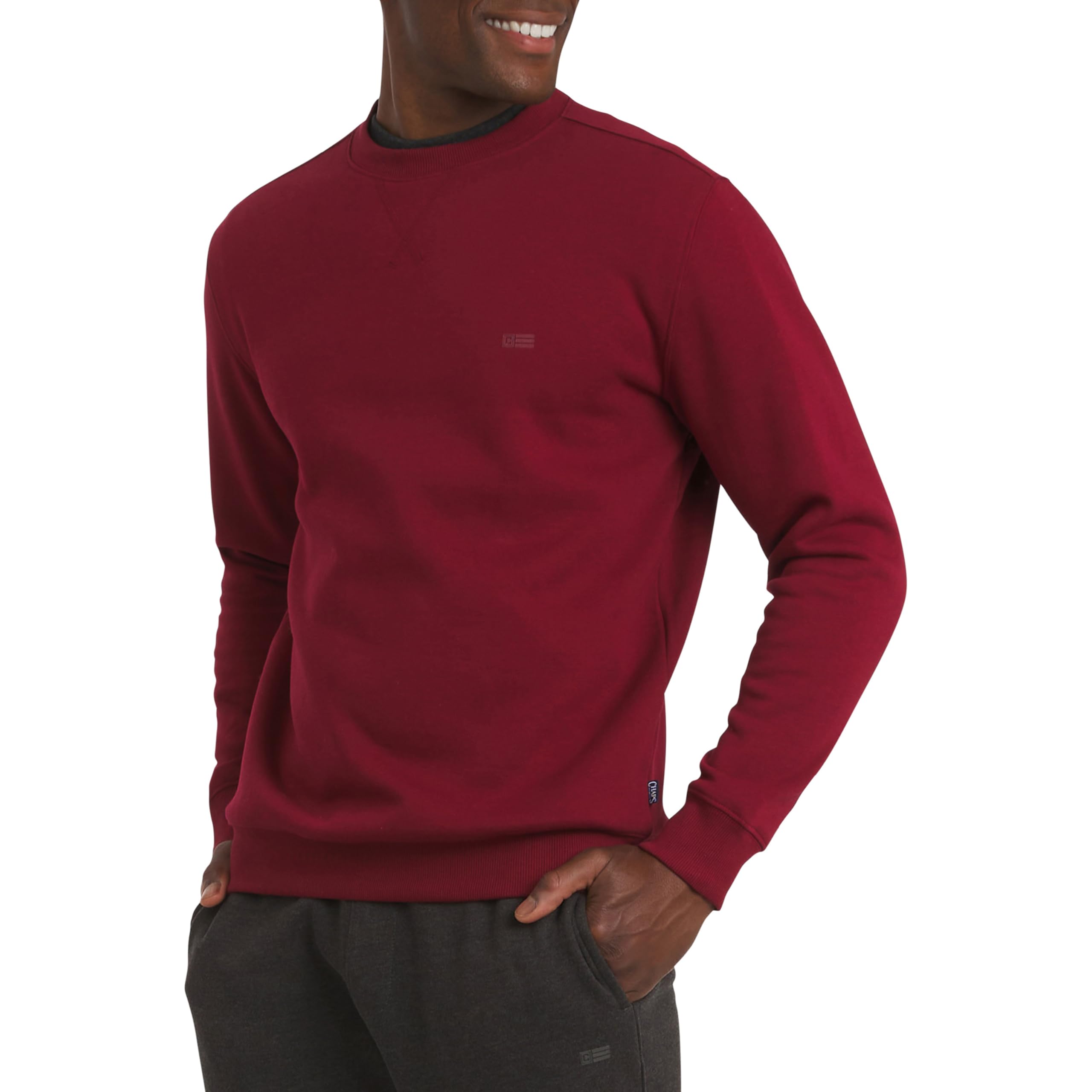 Chaps Men’s Everyday Classic Casual Long Sleeve Super Soft Fleece Midweight Crewneck Sweater, Deep Mahogany, Small