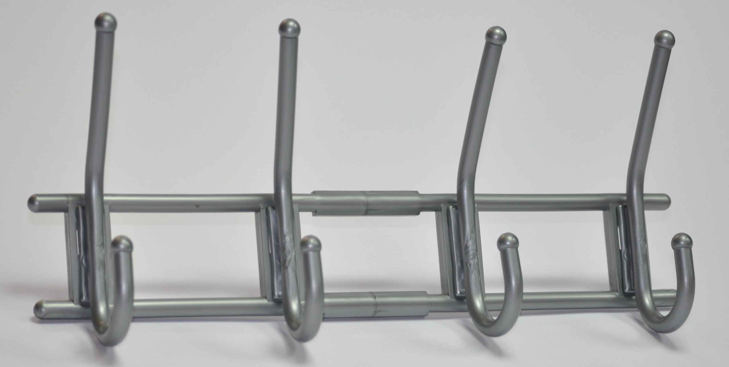 Wardrobe Rail with 4 Hooks, Plastic, Silver