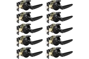 KNOBWELL 10 Pack Matte Black Door Handle Door Lever Set, Privacy Bed and Bath Leverset Lockset, Reversible for Right or Left Side Matte Black Finish
