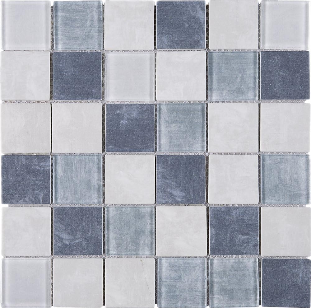 Amazon Com Treglg 01 Blue And White 2x2 Grid Recycle Glass Mosaic
