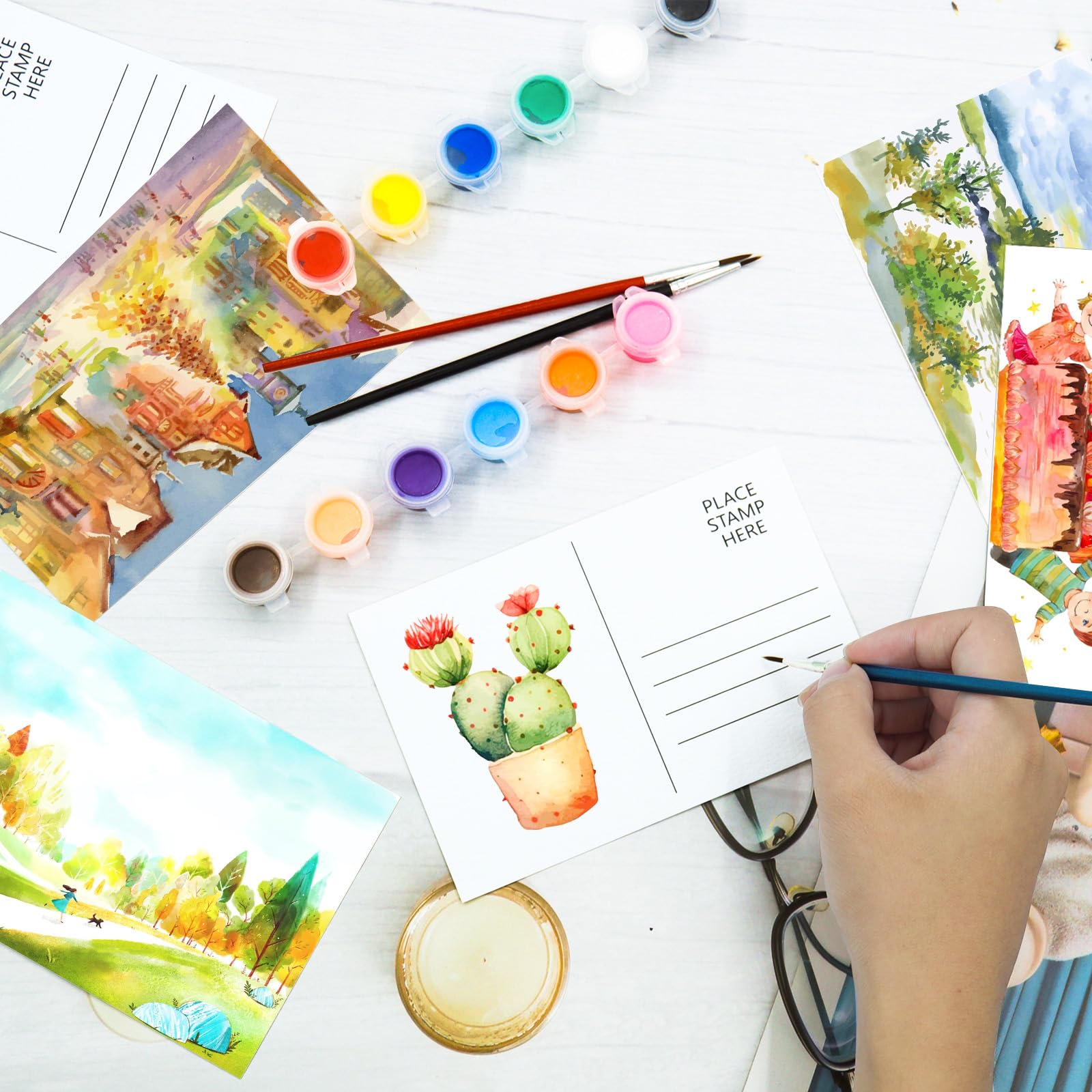 CXIIPOL 100 Sheets Watercolor Paper Postcards 4x6 Inch, 140 lb/300 GSM 100％ Pure Cotton Watercolor Paper Blank Postcards for Art Painting Creative Thank Notes, Mailing, Painting Gift Cards
