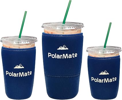 Amazon Co Jp 再利用可能なアイスコーヒー スリーブ3個セット 冷たいドリンク用の断熱材カップスリーブ ネオプレンカップホルダー スターバックス タリーズコーヒー セブンイレブンなどの飲み物にぴったり 紺 ホーム キッチン