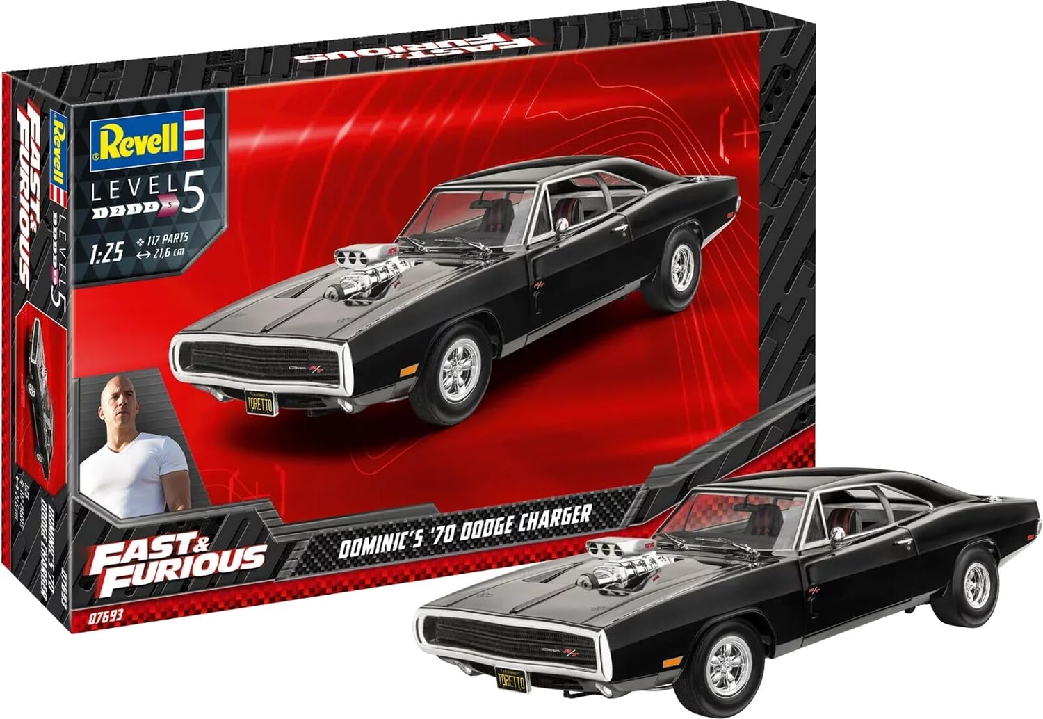 Revell 07693 Fast & Furious - Dominics 1970 Dodge Charger 1:25 Scale Unbuilt/Unpainted Plastic Model Kit