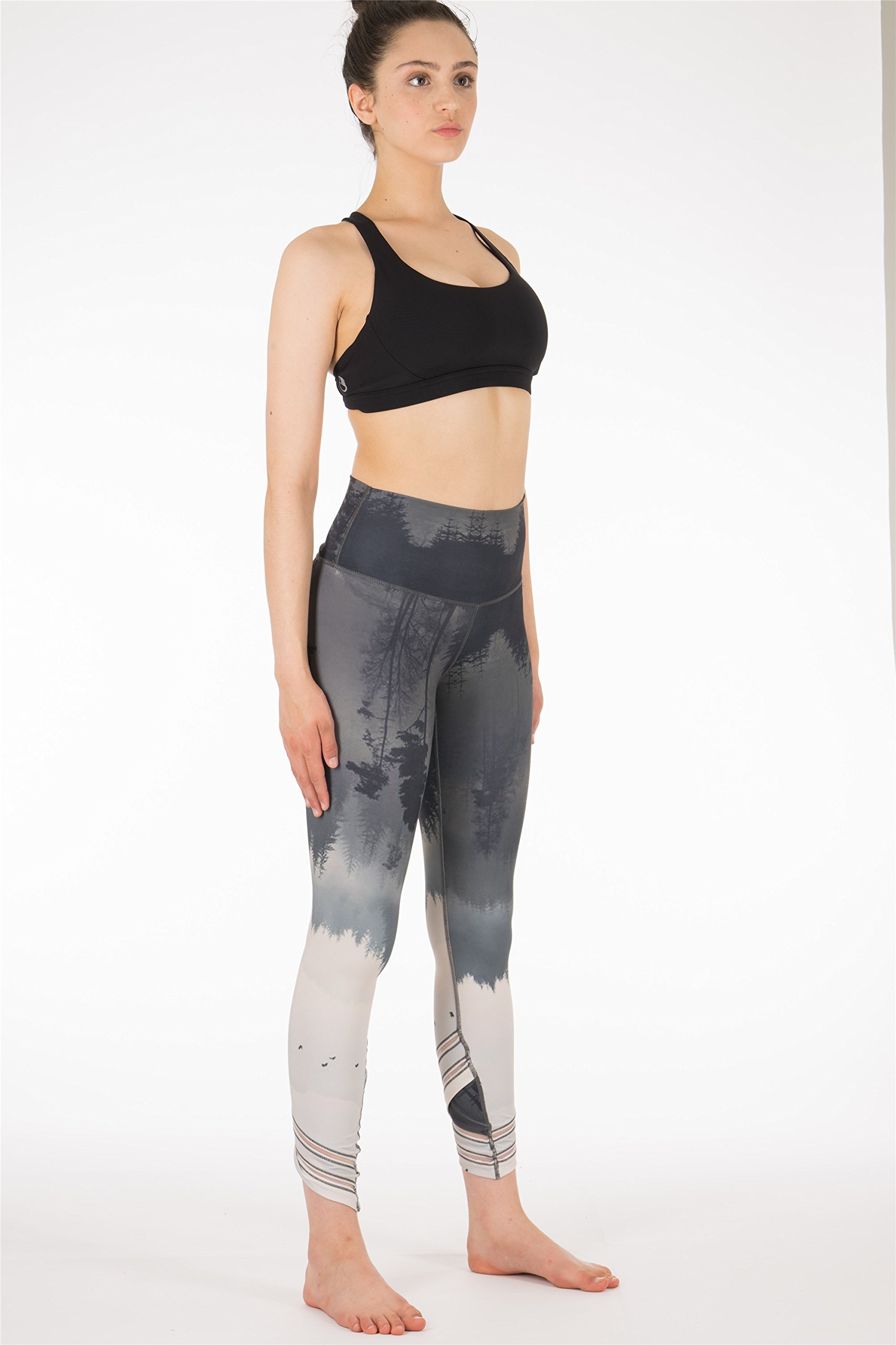 icyzone Womens Capri Workout Pants Yoga Pants Active Running Leggings (L, DARK FOREST)