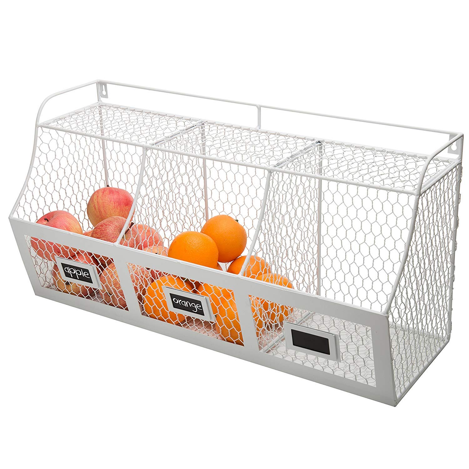 Mygift Large White Metal Wire Wall Mounted Hanging Fruit Basket