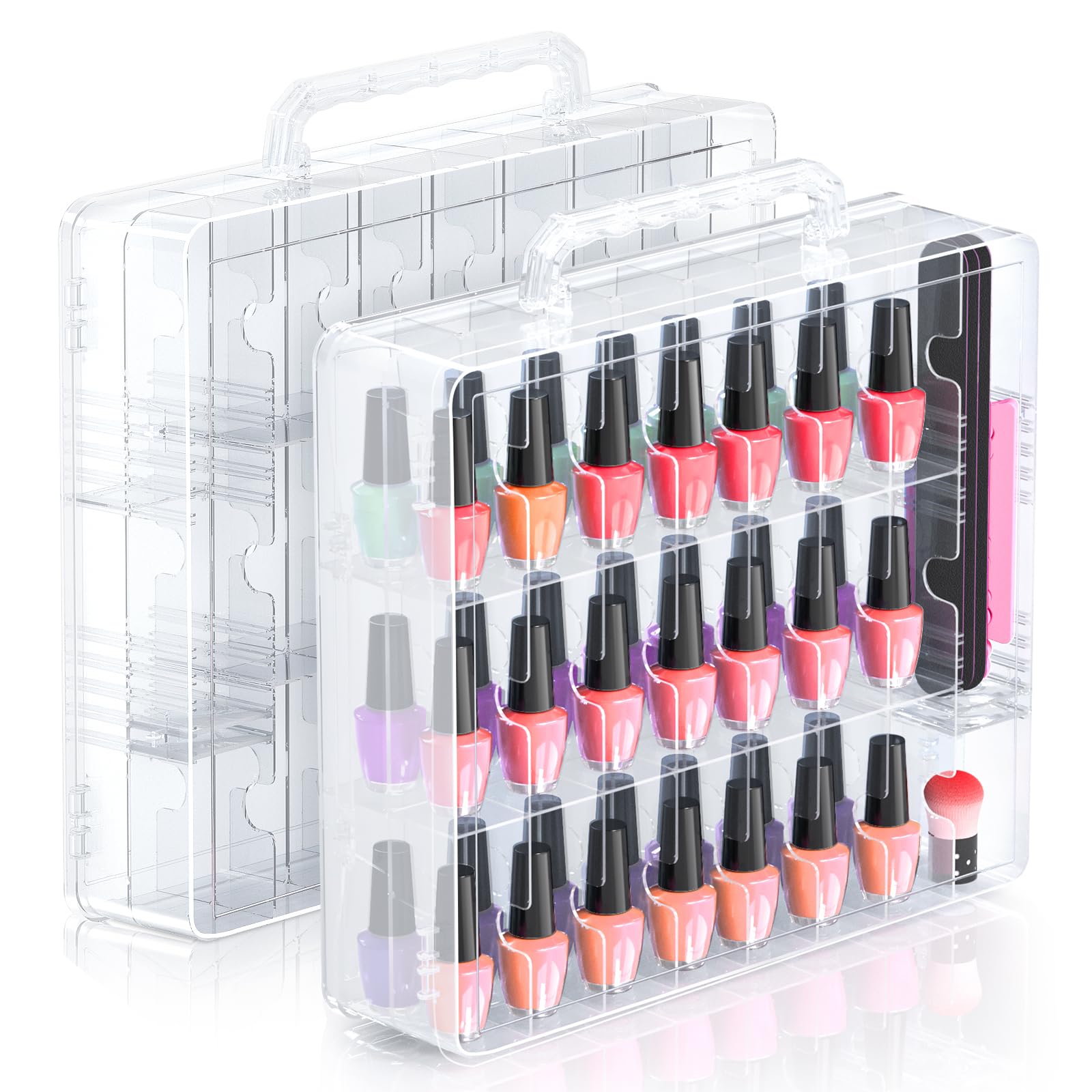 Beloving 2pcs Nail Polish Organizer, Portable 48 Bottles Clear Nail Polish Holder with Adjustable Divider, Gel Nail Polish Storage Double Side Nail Polish Organizer Case for Nail Tech