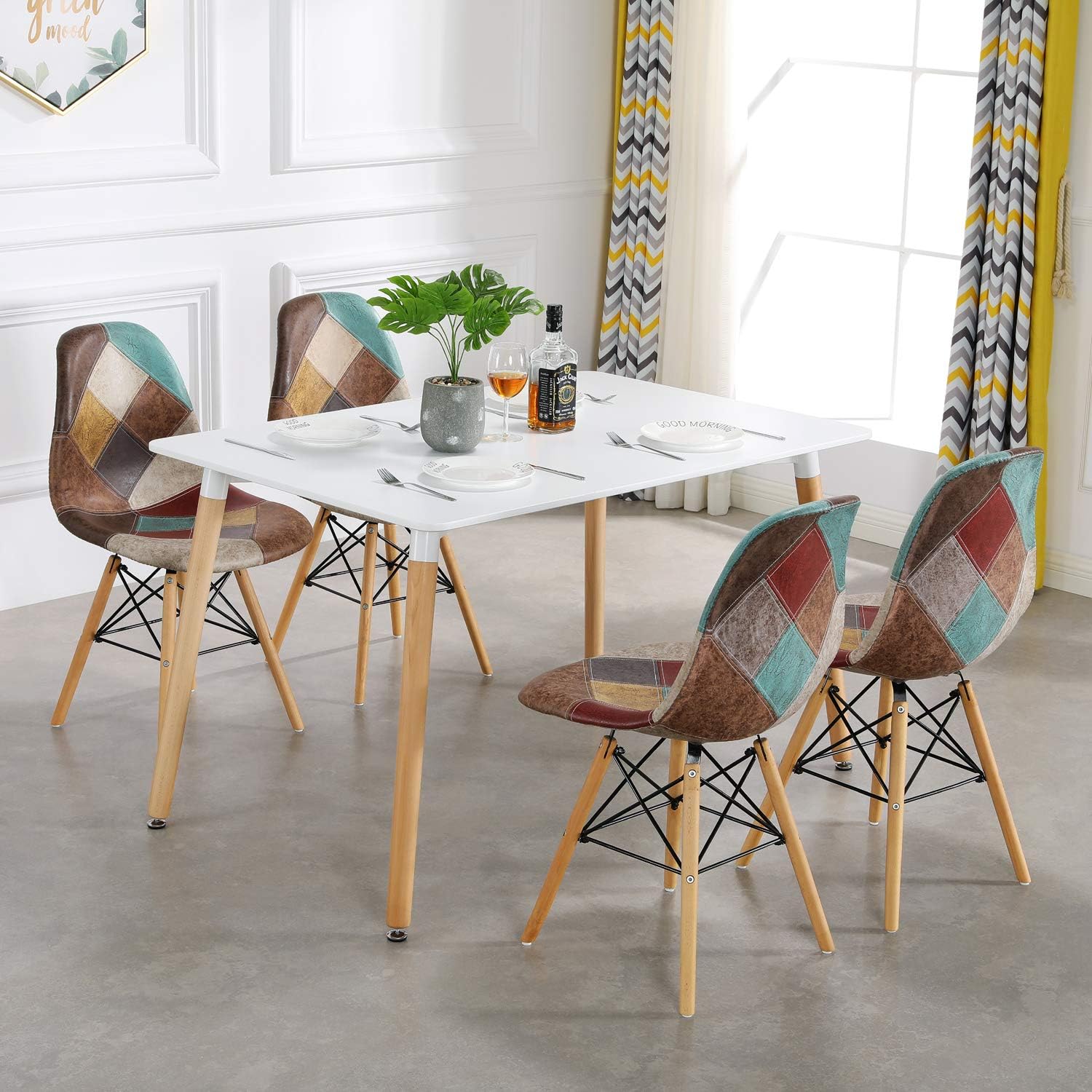Simpa Eiffel Inspired Faux Leather Patchwork Style Tulip Dining Chair Natural Solid Wood Legs Cushioned Seat Contemporary Design Chair For Home Or Office X 1 Dining Chairs Home Kitchen Wmrafricanpartnersltdgte Com Ng