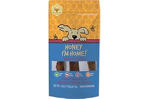 Honey I'm Home, Udder Sticks Buffalo Dog Treats, 4 Ounces - All Natural, Free Range, Healthy, Grain Free, Honey Coated & Crispy