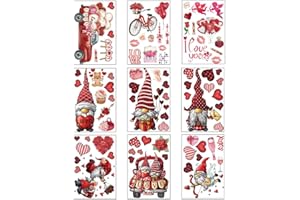 9 Sheets Valentines-Day Window Clings Reusable Gnomes Heart Decals Home School Party Decorations Decorative Kit DIY Activitie