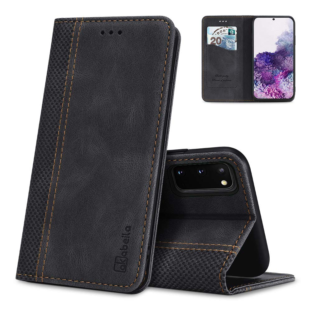 AKABEILA Case for Samsung Galaxy S20/S11E Premium Leather Flip Wallet Case with Magnetic Closure Kickstand Card Slots Folio Phone Case Cover Shockproof Black