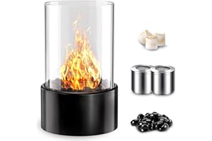 Tabletop Fire Pit Indoor Outdoor: PalProt® 10" Table Top Firepit with Glass Rocks - Stainless Steel Round Fireplace Small Home Decor - Long Lasting Flame: 2 Replaceable Burners | House Warming Gifts