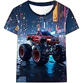 Tkria Boy T-Shirt 3D Graphic Shirt Monster Truck Print Crewneck Cool Short Sleeve Shirt 3-10 Years