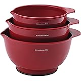 KitchenAid Universal Nesting Plastic Mixing Bowls, Set Of 3, 2.5 quart, 3.5 quart, 4.5 quart, Non Slip Base with Easy Pour Sp