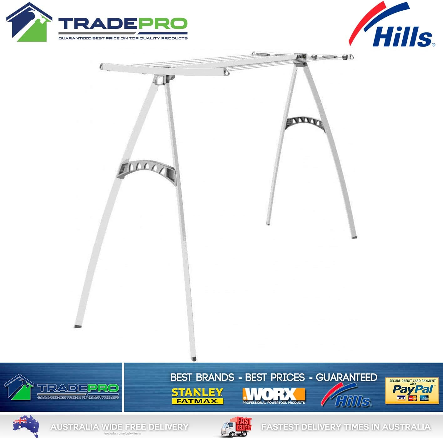 Hills Portable Washing Line, High grade steel, White, 2100mm x 1300mm x