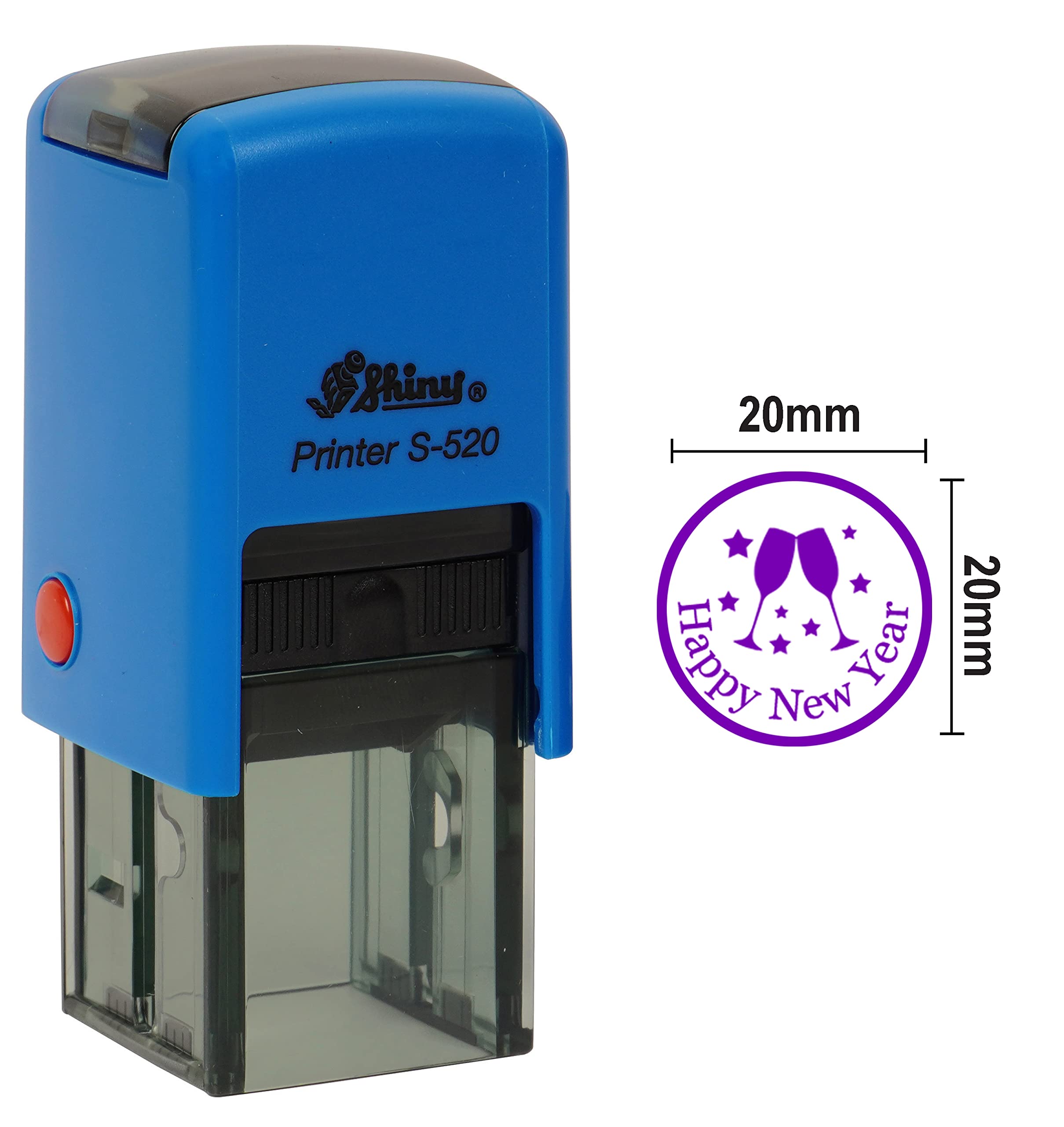 Happy New Year Round Self Inking New Year Stamps 20mm Miny Shiny Mounted Rubber Stamp