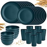 Green Unbreakable Plates and Bowls Sets Microwave and Dishwasher Safe,Dark Green Dinnerware Sets for 8,Christmas Reusable Plastic Dishes Set Lightweight for Kids Elderly Kitchen Adults Camping Outdoor