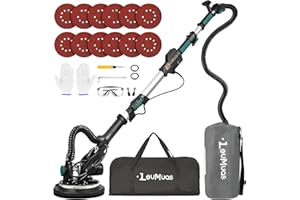 LEUMUAS Drywall Sander, 900W Electric Drywall Sander with Vacuum, 95% Dust-free Design, 900-1800RPM Wall Sander with 7 Variable Speed, LED Light, with 12 Pcs Sanding Discs for Popcorn Ceiling, Wood Floor