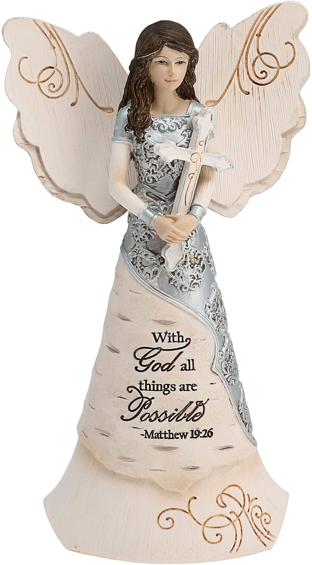 Elements Faith Angel Figurine by Pavilion, 6-1/2-Inch, Holding Cross, Inscription with God All Things Are Possible