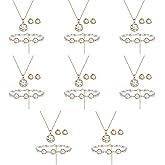 SPRJF Bridesmaid Jewelry Set for Women 18K Gold & Silver & Rose Gold Plated Love Knot Pendant with Pearl Necklace Earrings Bracelet Set for Wedding/Proposal/Party/Prom Gift